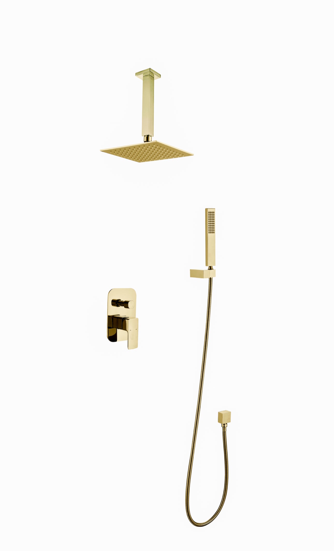 Brushed Gold square shower Head with Handheld shower set