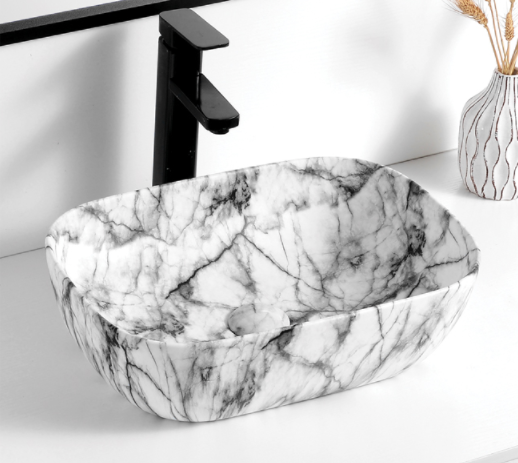 9387-2050 White marble with artistic effect Ceramic Basin