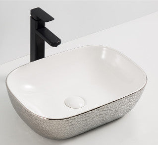 9387-897 Silver and White rectangle shape ceramic basin